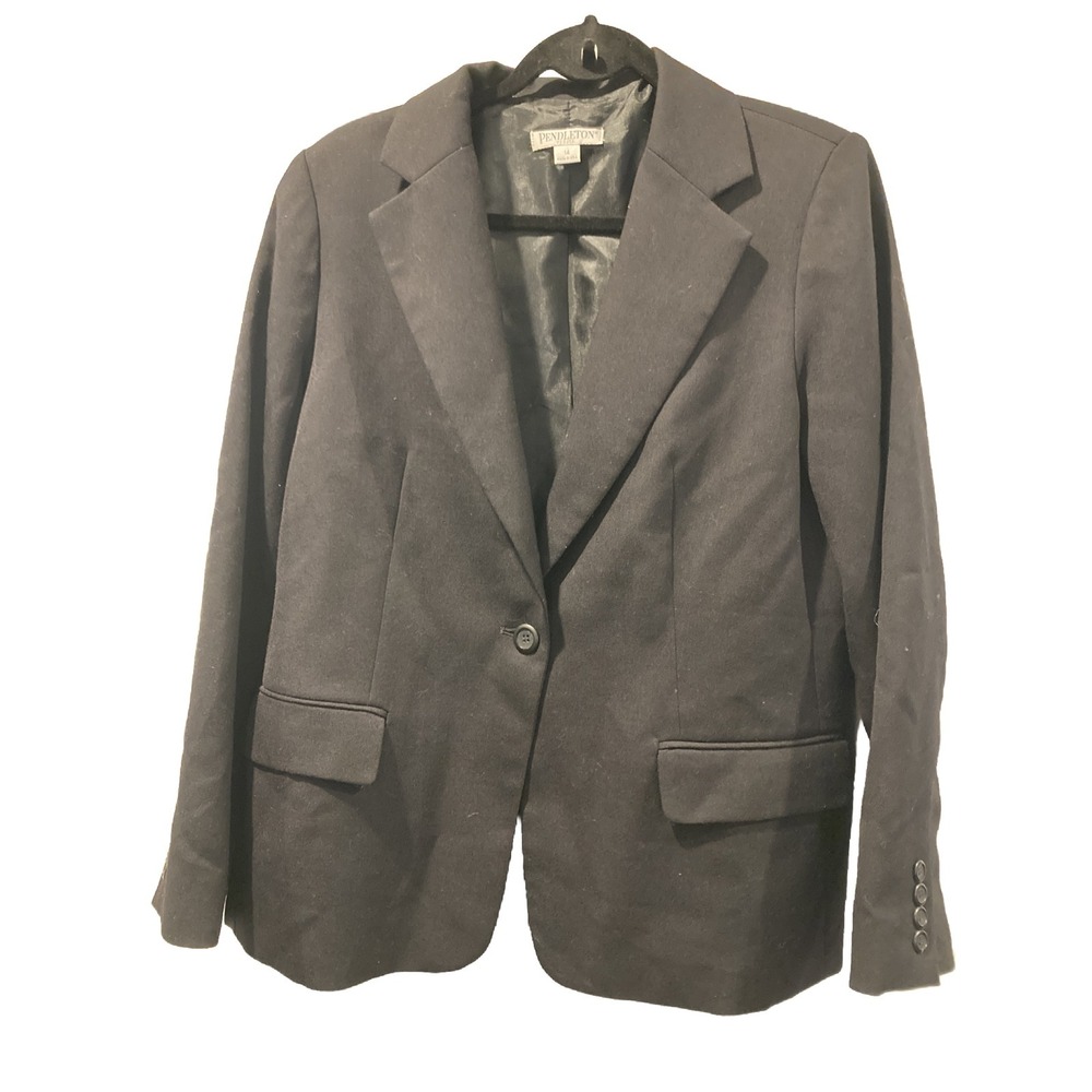 Pendleton Womens Black Wool Long Sleeve Peak Lapel Two Button Blazer Size 6